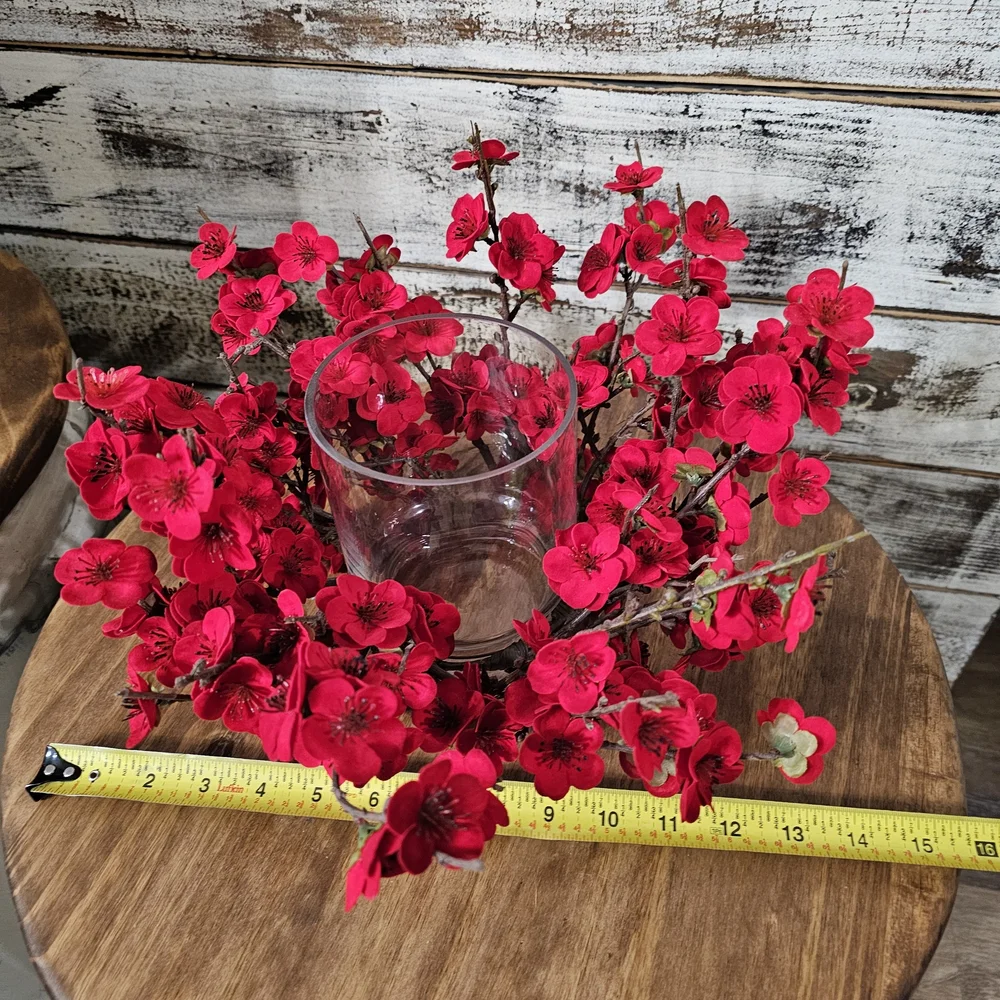 Red Cherry Blossom Floral Candle Ring Accent